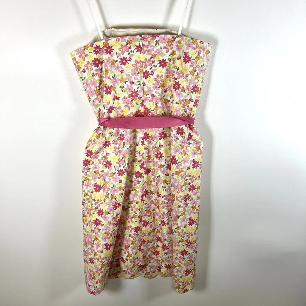 Vtg Lilly Pulitzer Pink Waist‎ Ribbon Tie Floral Lace Strapless Dress EUC Size 4